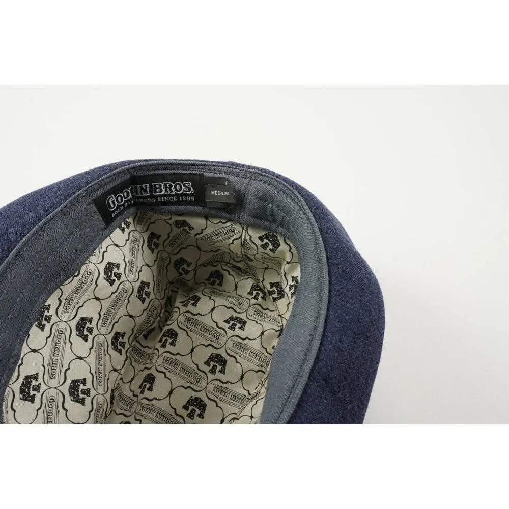 Goorin Bros Blue Twill Fedora Hat with Striped Band Men's Medium Navy Blue‎